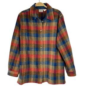 KORET City Blues Plaid Shacket FALL Shirt Jacket Women L Rust Blue Cowgirl Barn